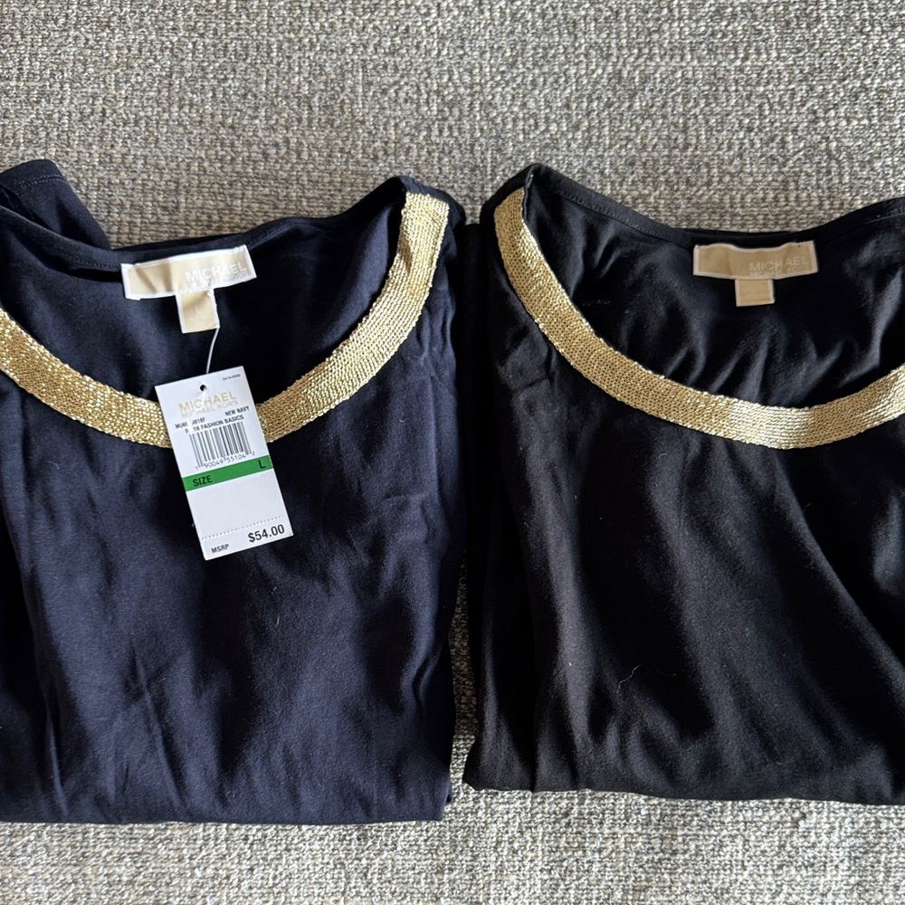 NWOT 1 - Blk Tee w/ Gold Trim — NWT 1 - Navy Tee w/ Gold Trim